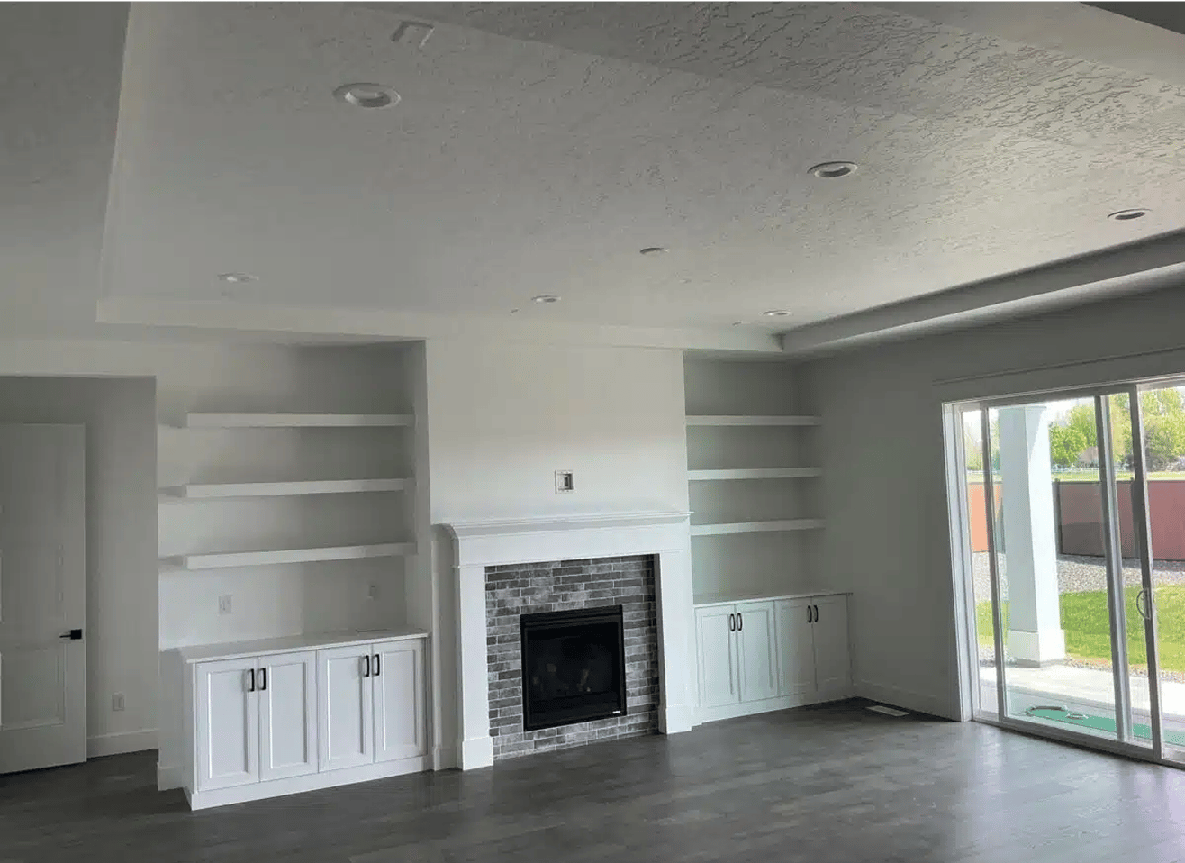 Freshly painted interior living room with fireplace
