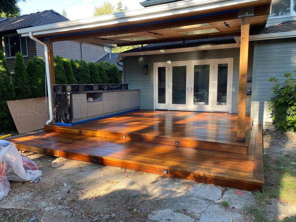 Cedar deck with outdoor kitchen